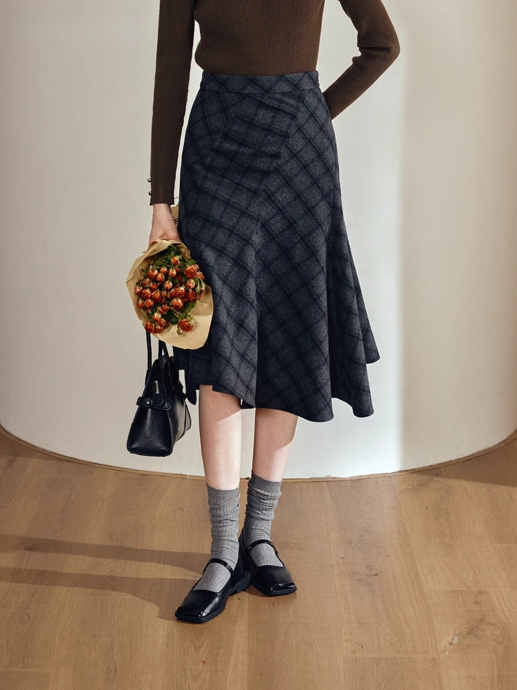 

OLrain Women's Plaid A-line Skirts 2025 Autumn Irregular Loose Fit Skirt Casual Vintage Midi Skirt Elegant Clothing O57DB001915
