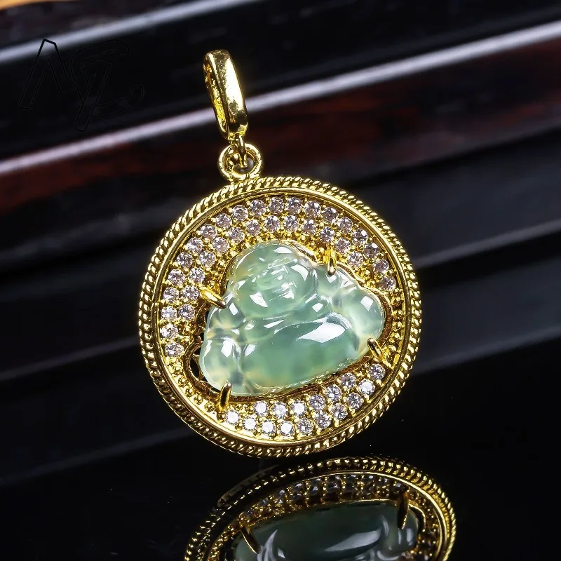 S925 Silver New Natural Real Emerald Maitreya Buddha Pendant Jadeite Necklace Jewelry Charm Designer Luxury Gifts Women Men 2