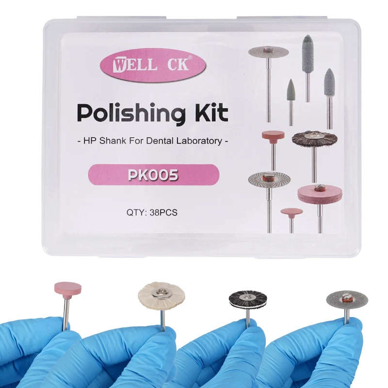 

38pcs/Set Dental Lab Composite Polishing Kit Diamond Burs Silicone Brushes Wheel 2.35mm HP Shank for Ceramic Porcelain