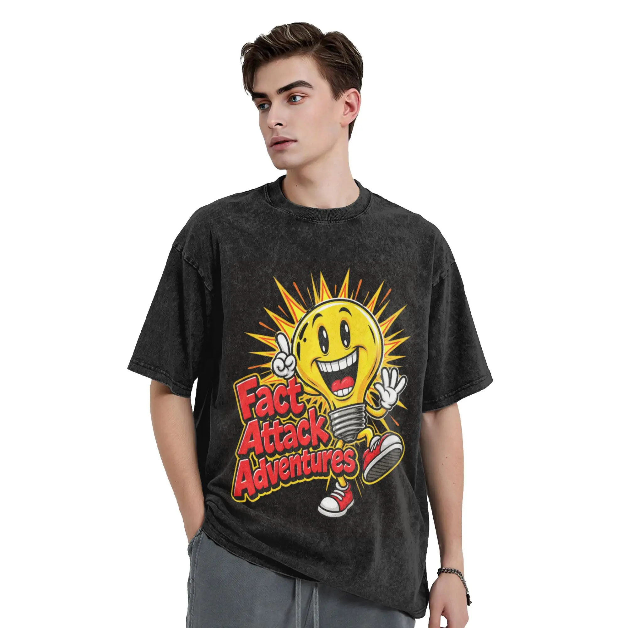 Fact Attack Adventures T Shirt Summer  Y2K Fun T-Shirts Cotton Hip Hop Tee Shirt For Male Short Sleeve Printed Clothing