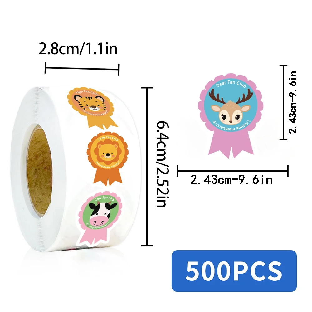 500Pcs/Roll Cute Animal Medal Print Stickers Harajuku Bicycle Graffiti Funny Bicycle Funny Waterproof Cartoon Creative Painting