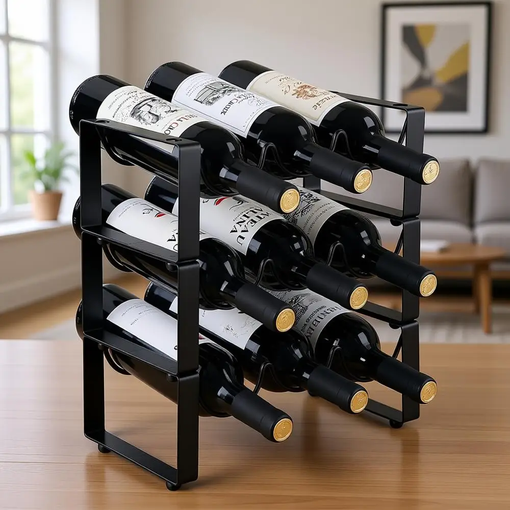 

Металлическая винная стойка на 3 уровня для 9 бутылок, идеально подходит для бара и хранения в шкафу