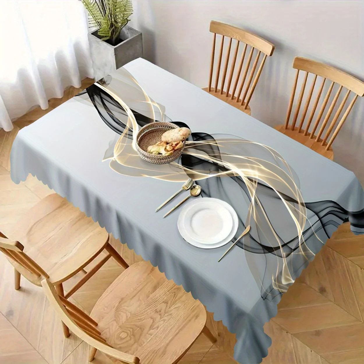 One piece of European-style abstract modern checkered tablecloth - made of crease-resistant polyester material.PMJ