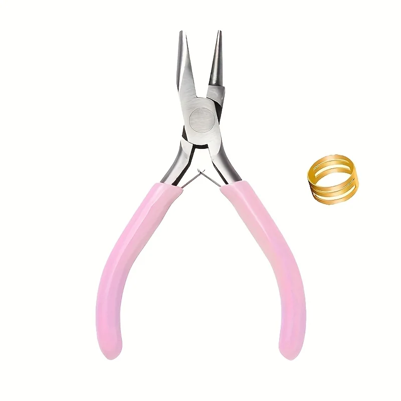 2pcs/1 set pink handle precision circular concave pliers with an open ring, metal wirewrapping and bending tool suitable for DIY