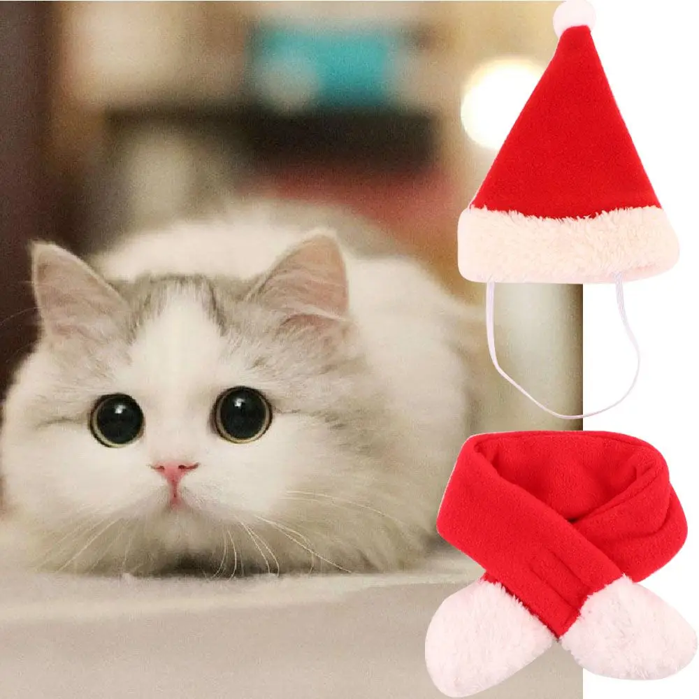 Xmas Santa Claus Cute Dog Cat Red Scarf Hat Deer Head Warm Puppy Pet Cosplay Costume Pet Costume Christmas Clothes Pet Clothes