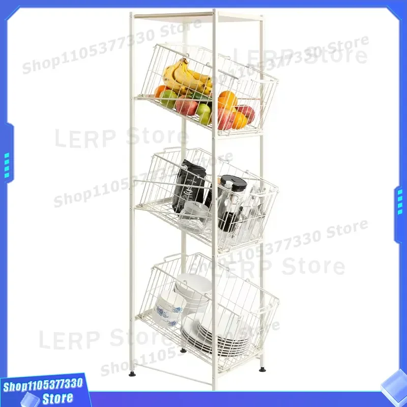 3 Tier Floor Standing Vegetable Storage Rack Kitchen Living Room Organizer Basket Shelf for Fruit and Snack Display Holder