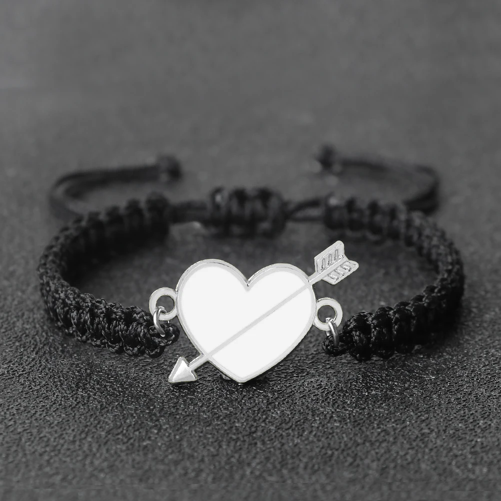 Fashion Black String Braided Bracelet Heart Shape Couple Bangles Chain Handmade Yoga Healing Pulsera Jewelry Gift for friend