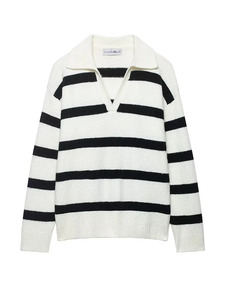 

HH Women's 2026 Spring New Fashion Simple Versatile Striped Sweater Female Temperament High Street Casual Warm Pullover Sweater