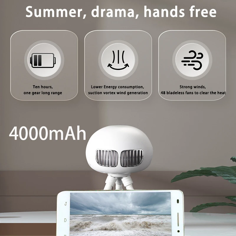 Desktop blattloser elektrischer Lüfter Handheld USB-Aufladung multifunktion aler kreativer Octopu Air Cool 3-Gang-Lüfter ohne Flügel