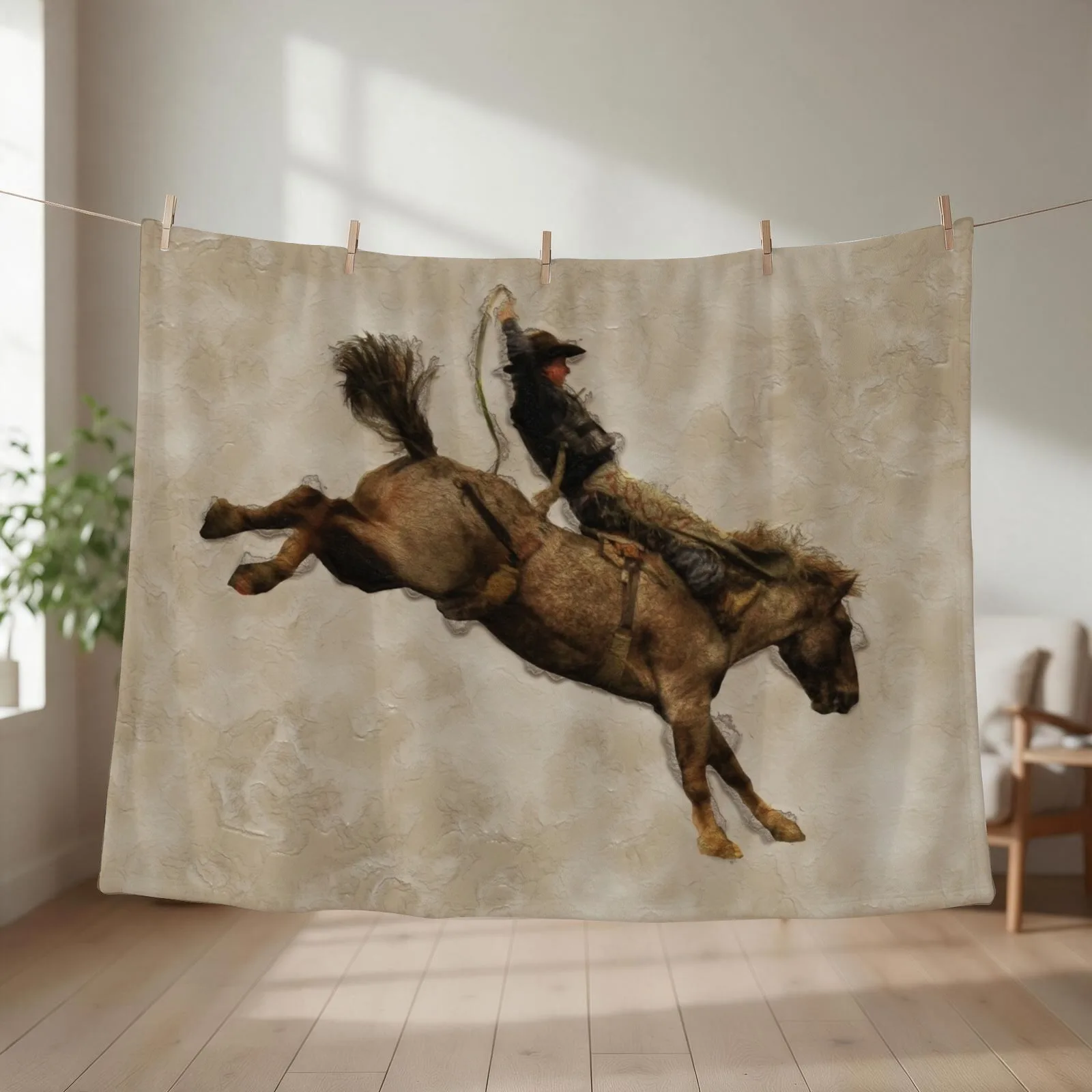 Bucking Bronco Rodeo Cowboy Throw Blanket