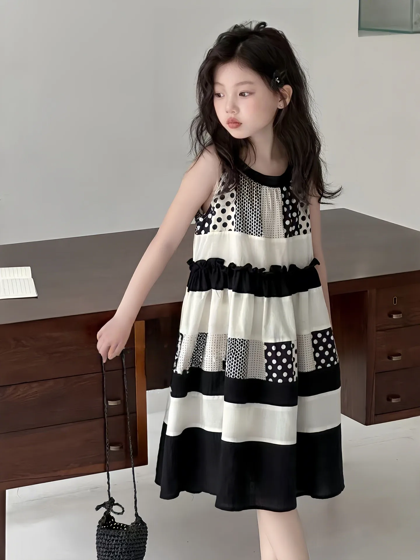 

Girls Summer Dr Big Kids Princ Vest Dr Color Blo Korean Sle Thin Cotton Polyester Blend No Sve Medium Length