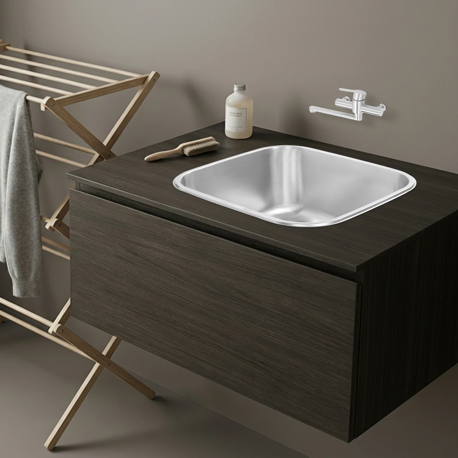 Fregadero de lavandería de acero inoxidable, lavabo de 50*45*20 cm, lavabo utilitario con grifo para lavanderías domésticas, balcones