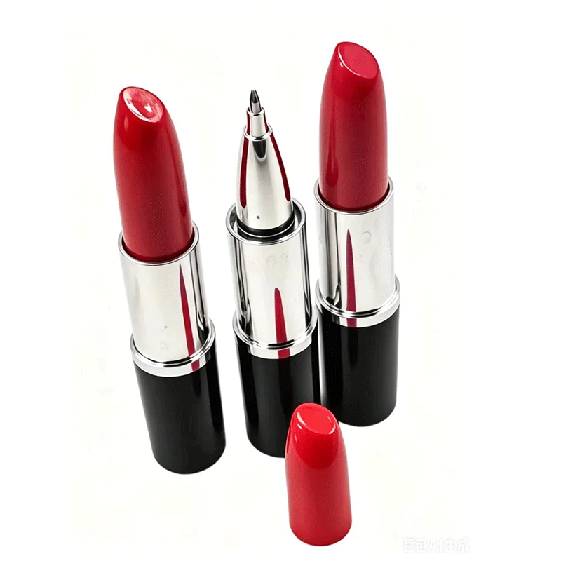 50Pcs Lipstick Shaped Ballpoint Pen Novelty Simulation Lipstick Ball Pen Stationery Gift Office School Writing Supplies