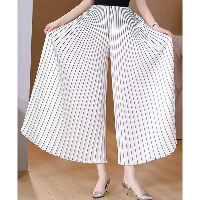 

2024 Spring Women's Pants Long Loose Wide Leg Elastic Pleated Skirt Long High Waist Pants sweatpants women