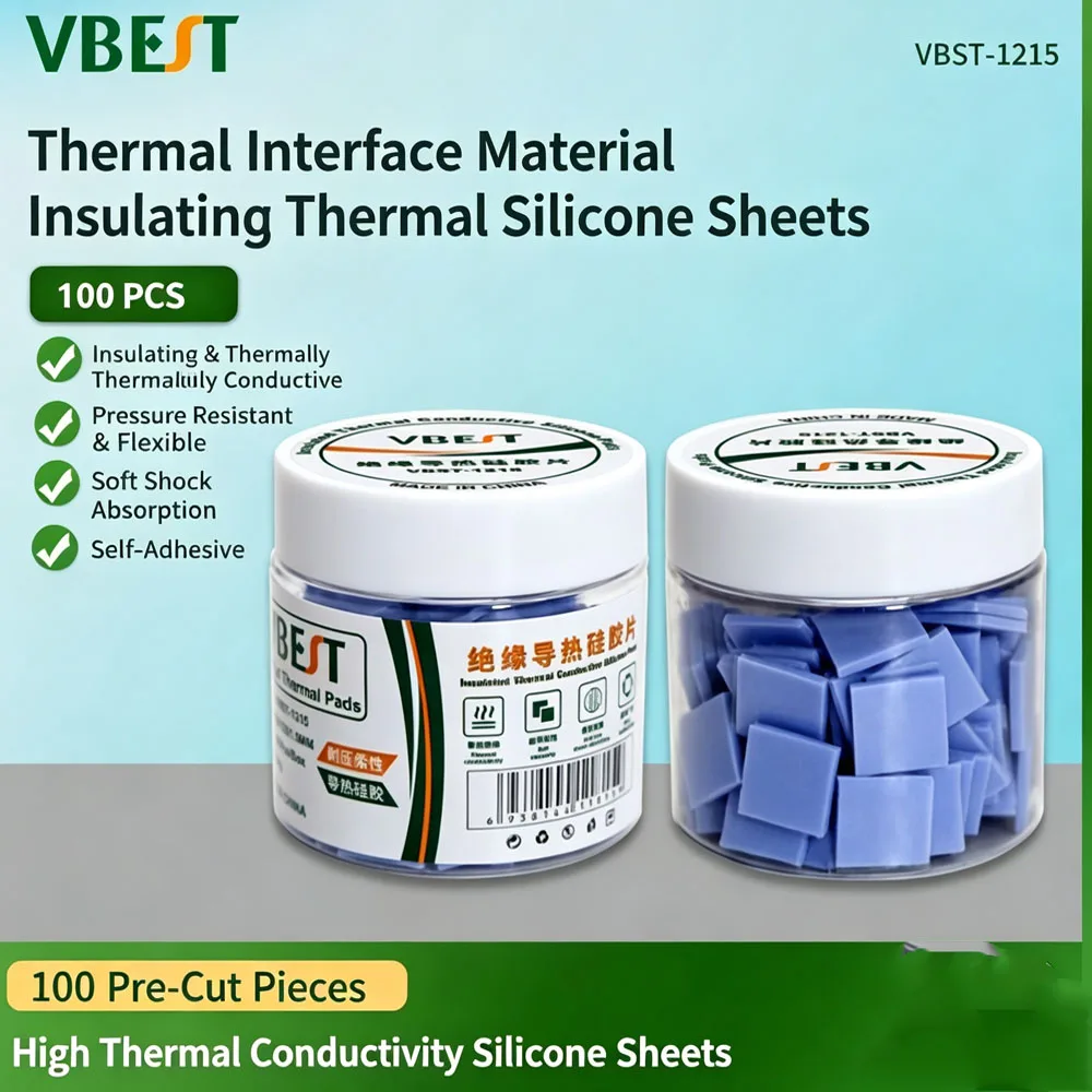 100PCS Pre-cut Insulating Thermal Pads for IC Chip High Thermal Conductivity Self-adhesive Repair Silicone Sheet Phone