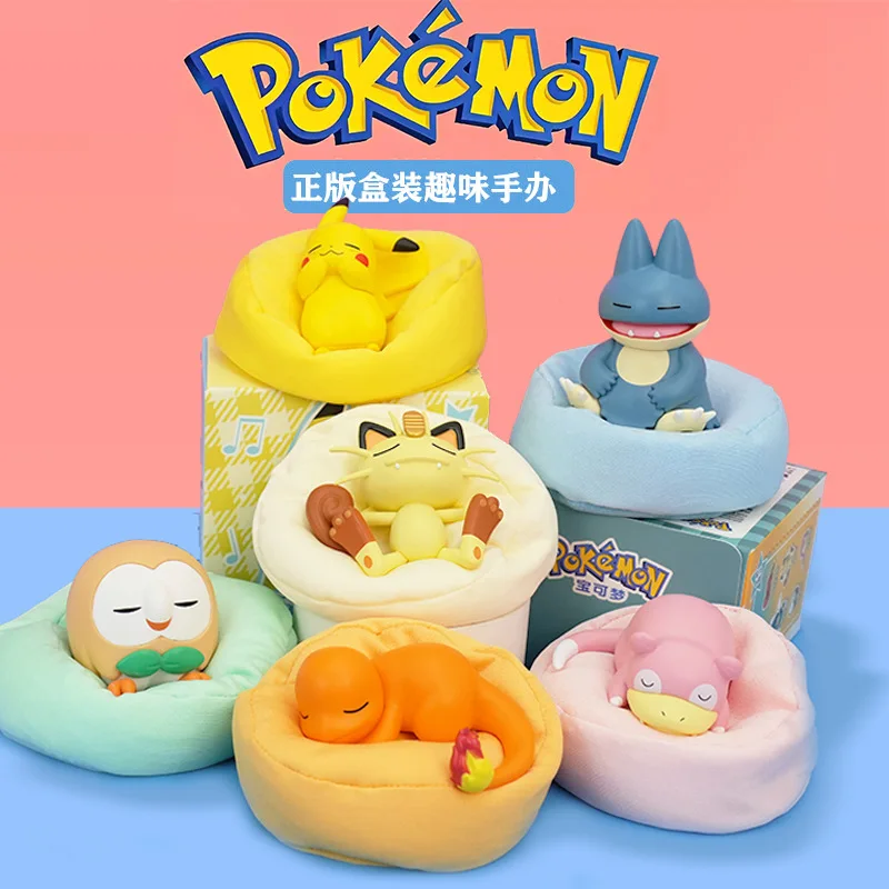 Echte Pokemon Set Modell Anime Freizeit Serie Figur Slowpoke Charm ander Gonbe Rowlet Auto Innen Schlaf position Spielzeug