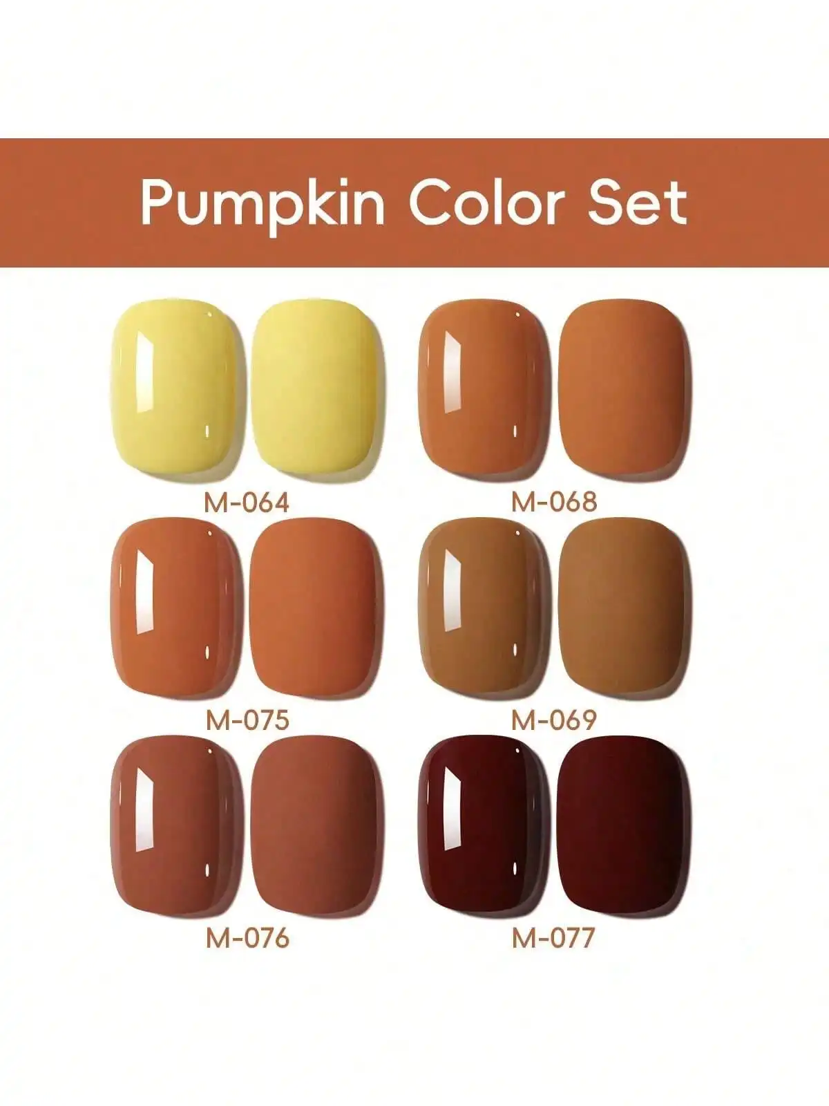 Autumn Pumpkin 6pcs Nail Gel Set - Semi Permanent UV Gel Polish Soak Off UV LED Vernis Nail Art DIY Home Salon Gift For Women