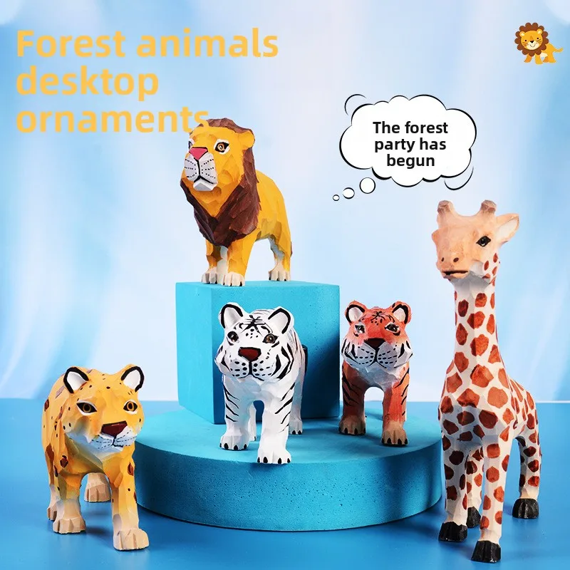 Hand‑carved small animal ornaments, wooden crafts, desktop decorations for home and office, forest‑themed