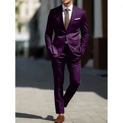 Slim Fit Purple Suits for Men Elegant Single Breasted Notch Lapel Male Clothing Customized 2 Piece Jacket Pants Full Sets