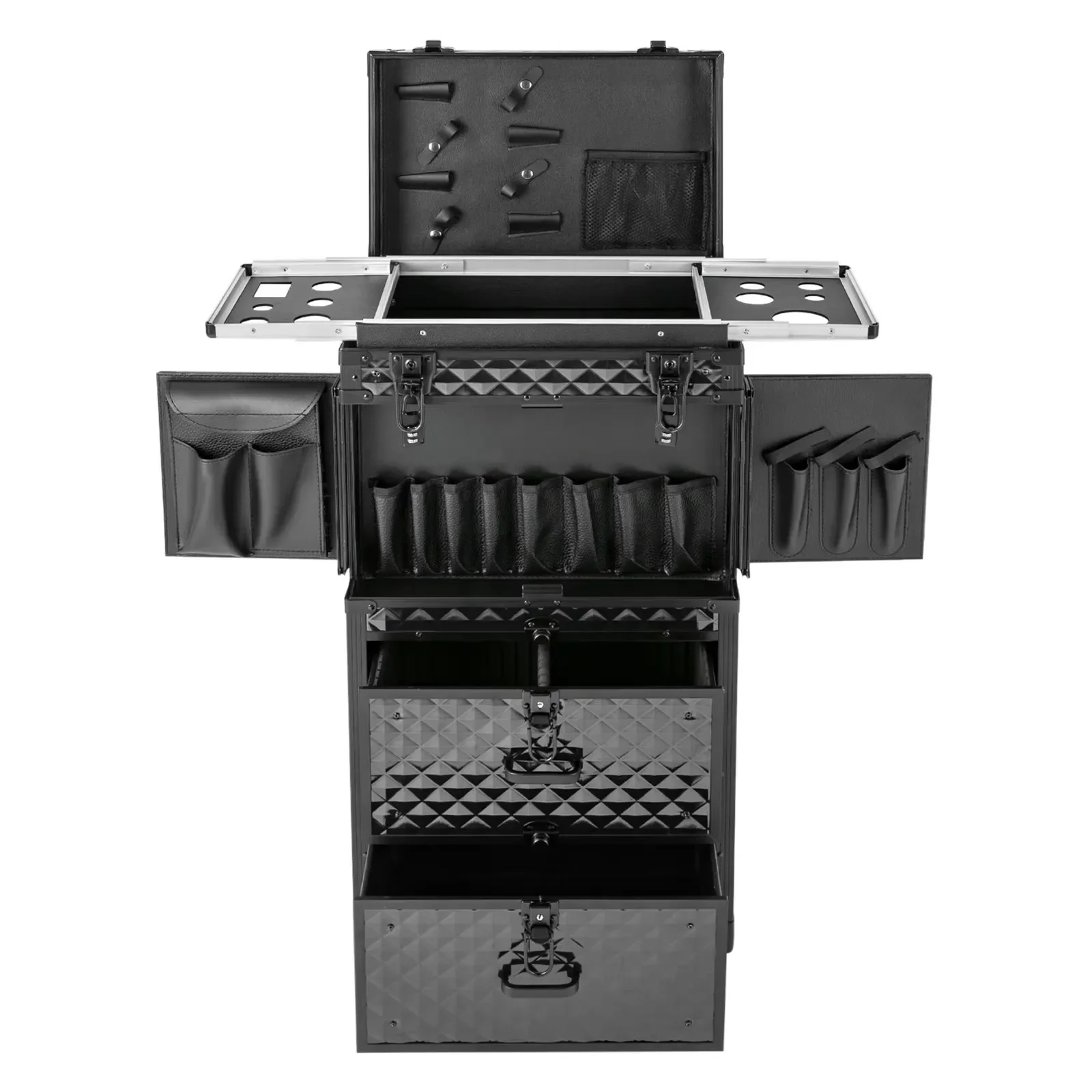 Lockable Rolling Professional Makeup Train Case, 4 Layers Multi-Layer Storage, Secure Locks, Stylish Black Design