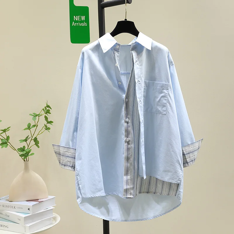 

SuperAen Splicing Fake Two-piece Shirt Women's Spring 2025 New Korean Loose Casual Shirt Top