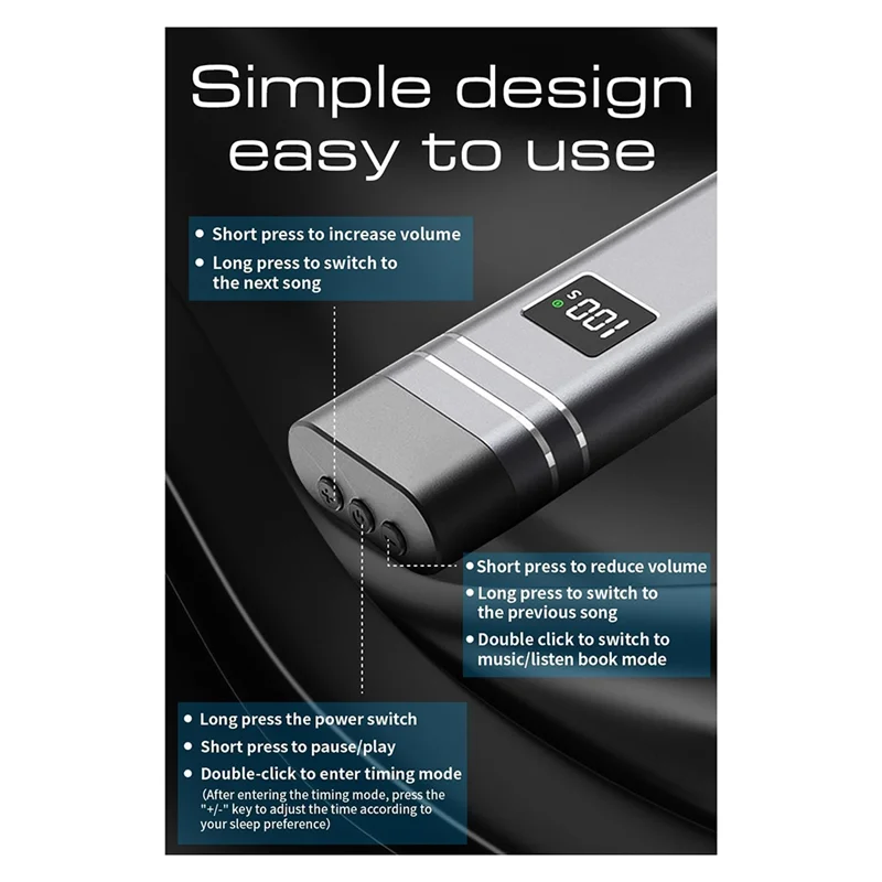 ABKI-Bluetooth 5.3 Костный динамик-подушка, динамик под подушку со светодиодным дисплеем, стереозвук Машина с белым шумом