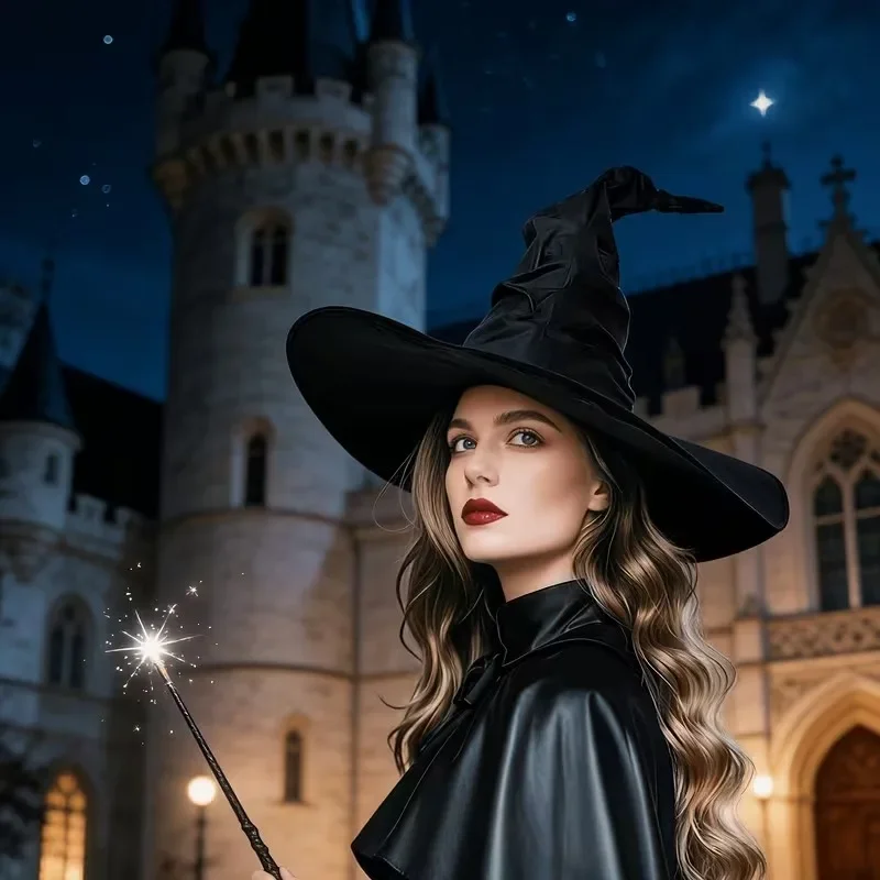 Women's Halloween Black Pleated Mesh Witch Hat Party Wizard Cosplay Costume Prop EU US