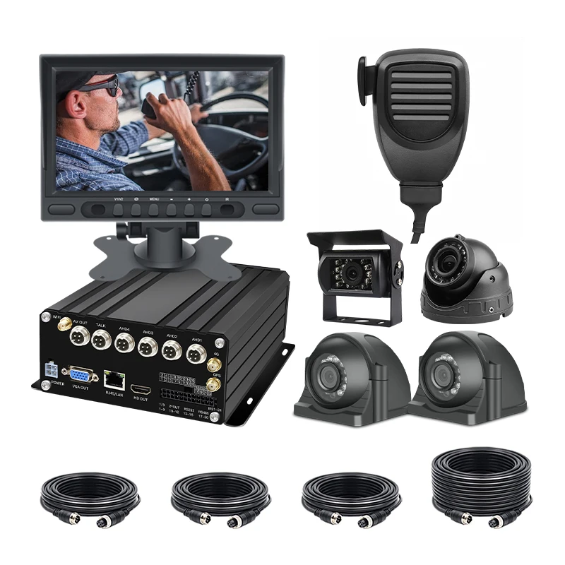 4CH 4G GPS WIFI Mobile DVR with PTT Push to Talk in Car Handle Walkie-Talkie for Fleet Managements Solution