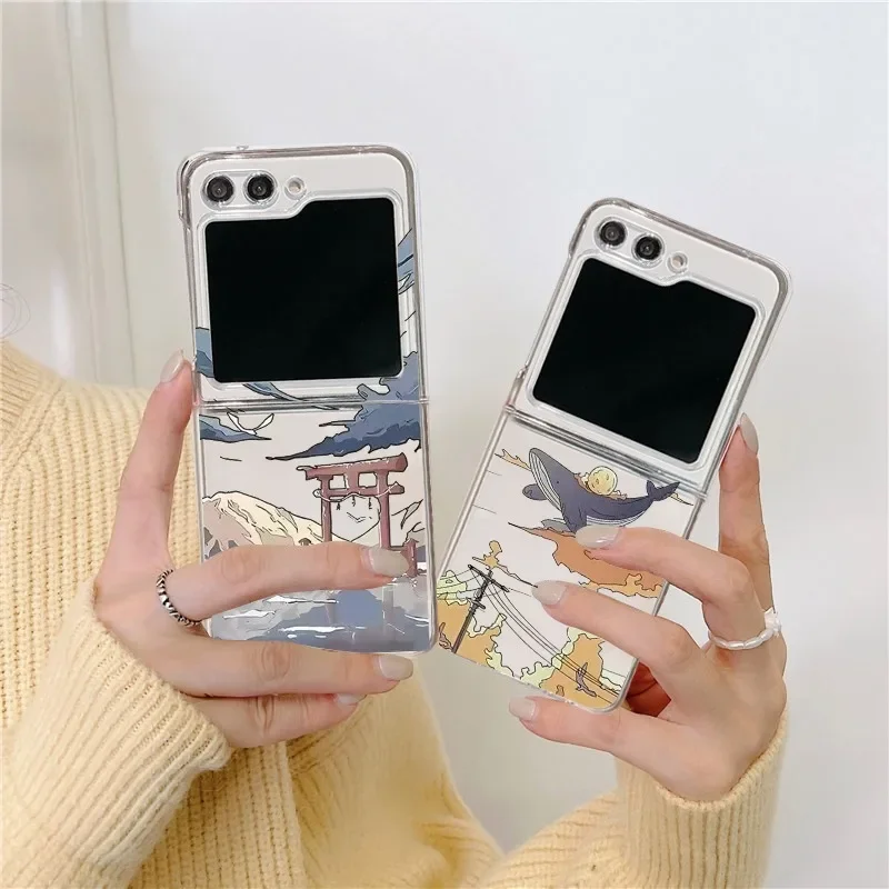 

Whale Anime Landscape Phone Case For Samsung Galaxy Z Flip 6 7 ZFlip 5 Shockproof Cover for Samsung Z Flip4 ZFlip3 Shell Fundas