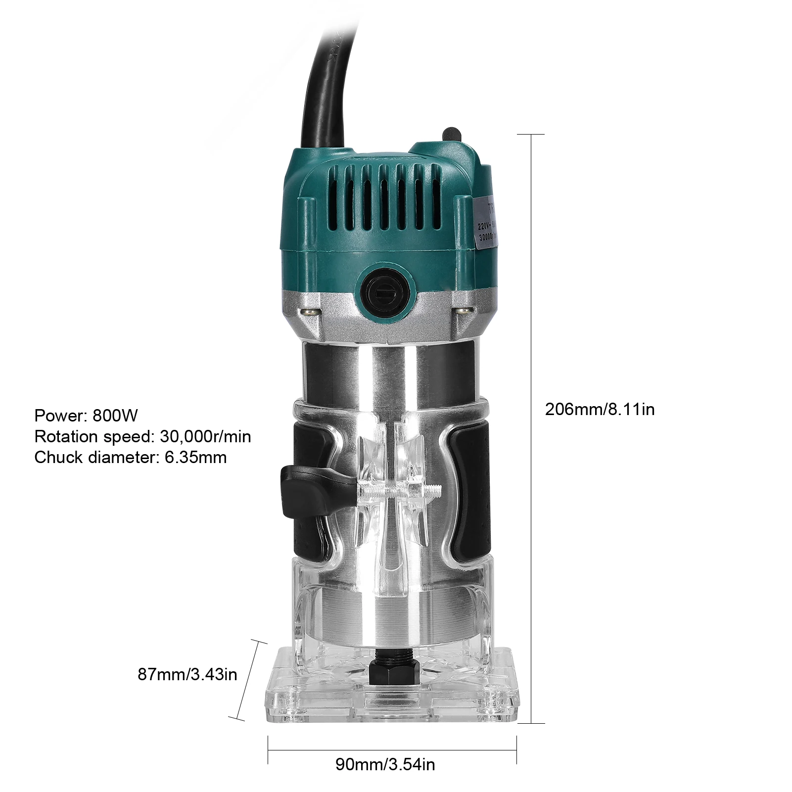 Electric Trimmer Multifunctional Wood Milling Trimming Engraving Slotting Machine Versatile Woodworking Router Power Tool 800W