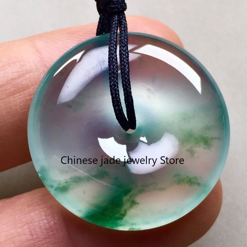 A Grade Myanmar High Ice Floating Jadeite Safety Buckle 25mm Lucky Jewelry