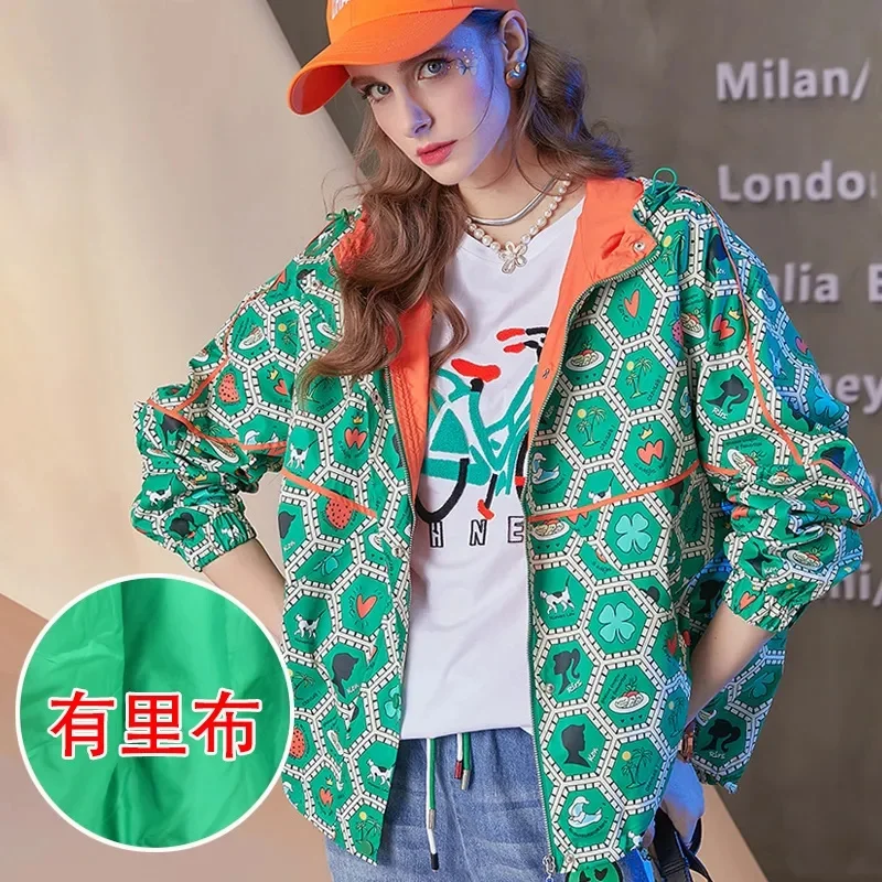 

European Station Hooded Short Coat Women 2024 Spring/Summer New Western Style Colored Print Fashion Explosive Street Top Trendy