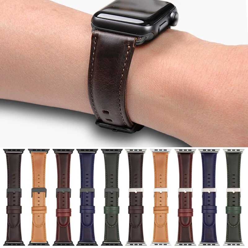 

Кожаный ремешок для Apple Watch series 7 6 se 5 4 3 2 1, кожаный браслет Crazy Horse для Apple watch 38 мм 40 мм 44 42