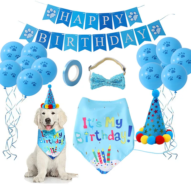 Pet Birthday Party Set Balloon Bandana Hat Bowtie Slogan Supplies for Celebrating Dog Products Supplies All for Pets Cats Party