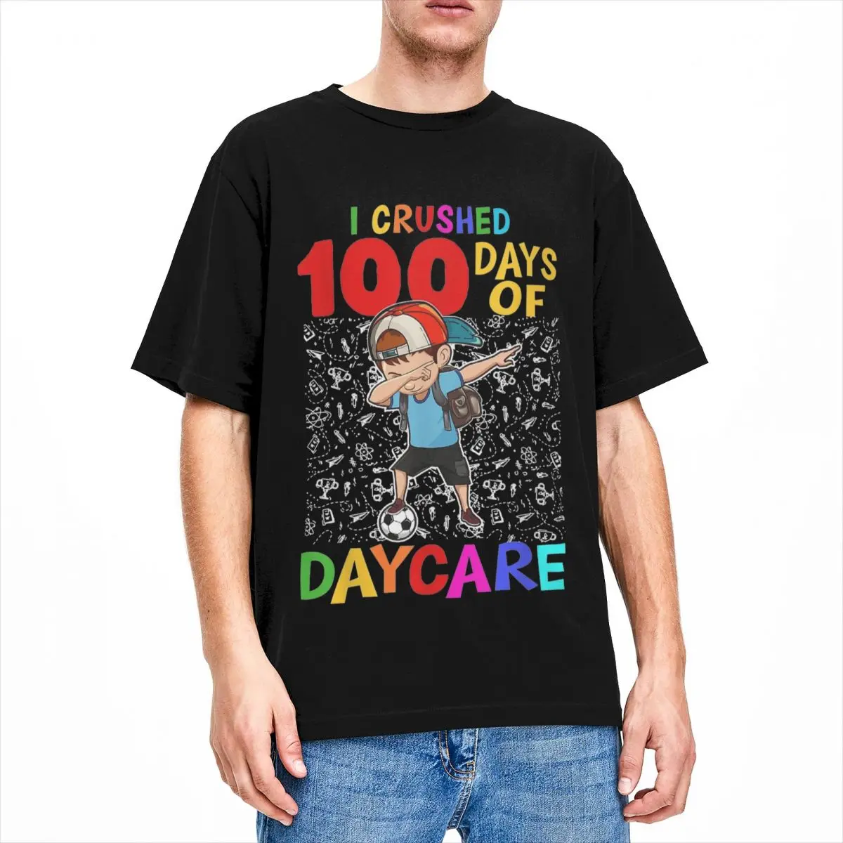 Leisure I Crushed 100 Days Of School Daycare Dabbing T-Shirts Men Women's Crewneck Cotton Cute Boy Short Sleeve Tee Shirt Summer