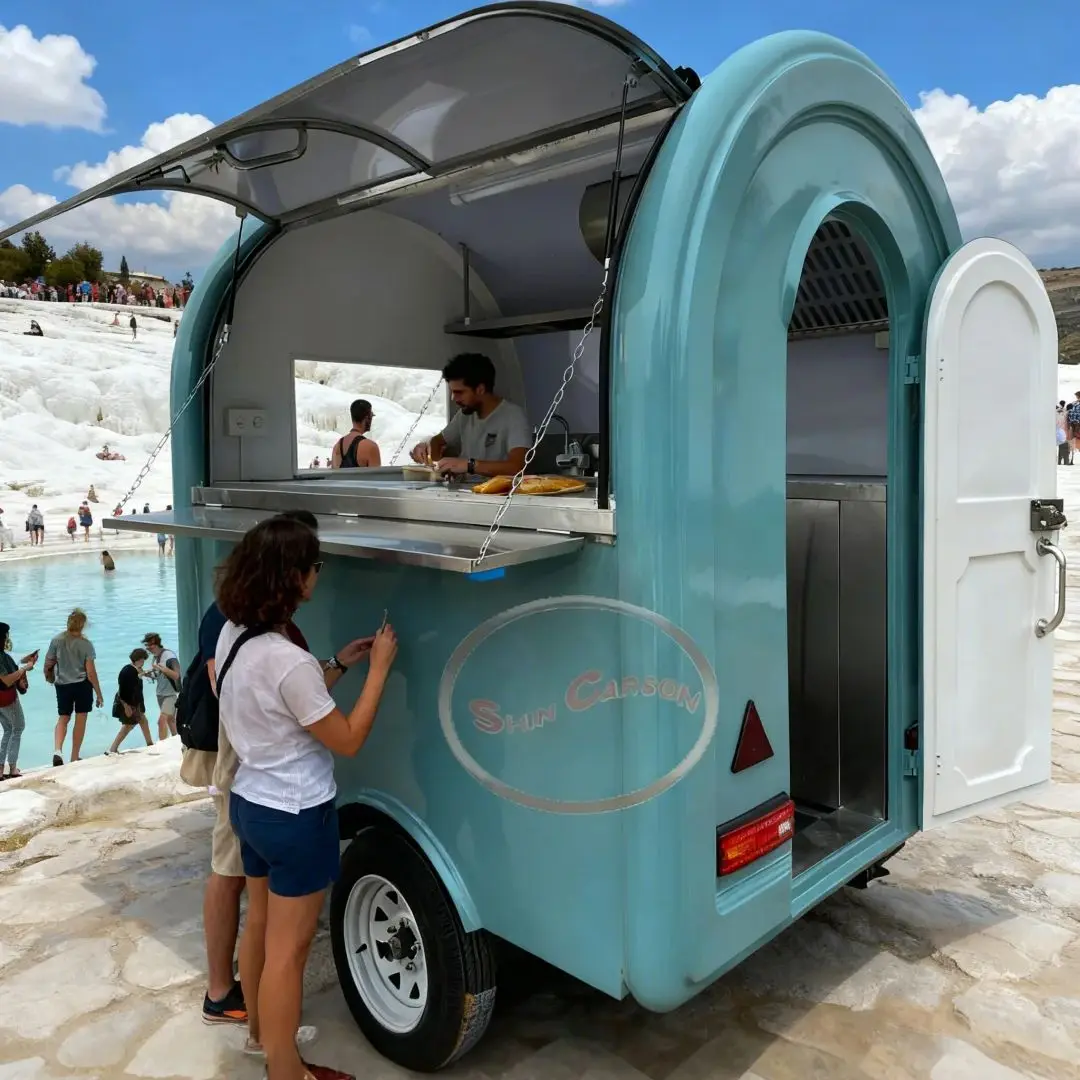 

Thickened Stainless Steel Towable Food Cart Trailer Portable Storage Street Food Cart with Adjustable Shelf for Business Use