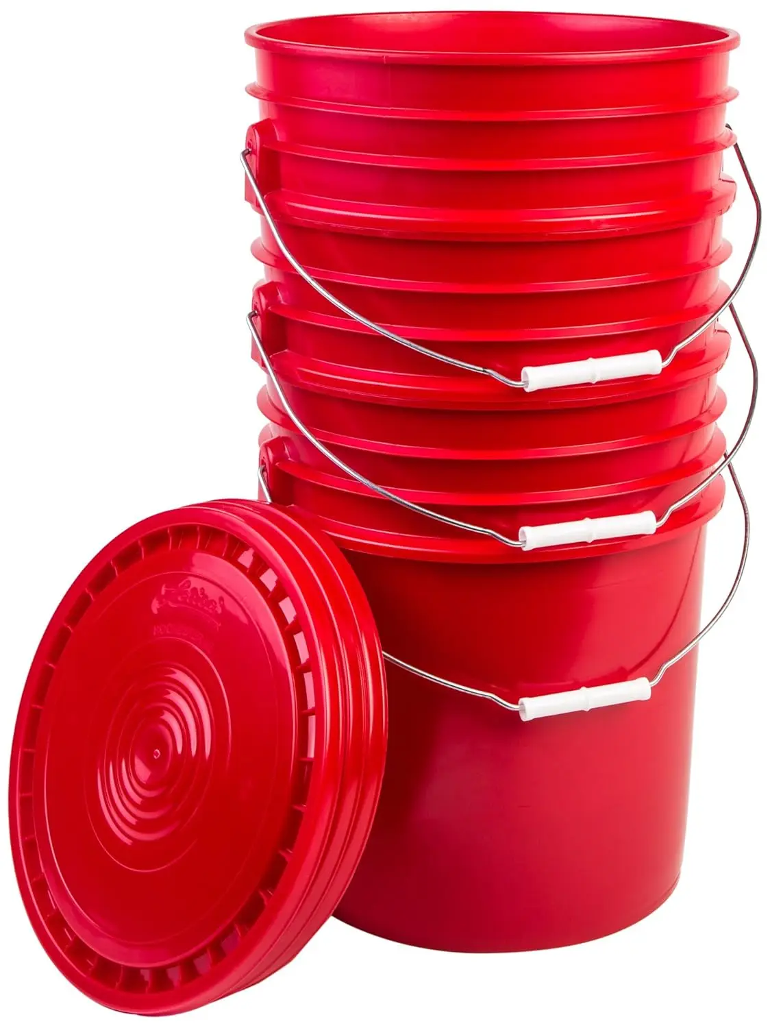 

Premium 5 Gallon Bucket with Easy Peel Lid, Food Grade BPA Free HDPE, Red, 3 Pack