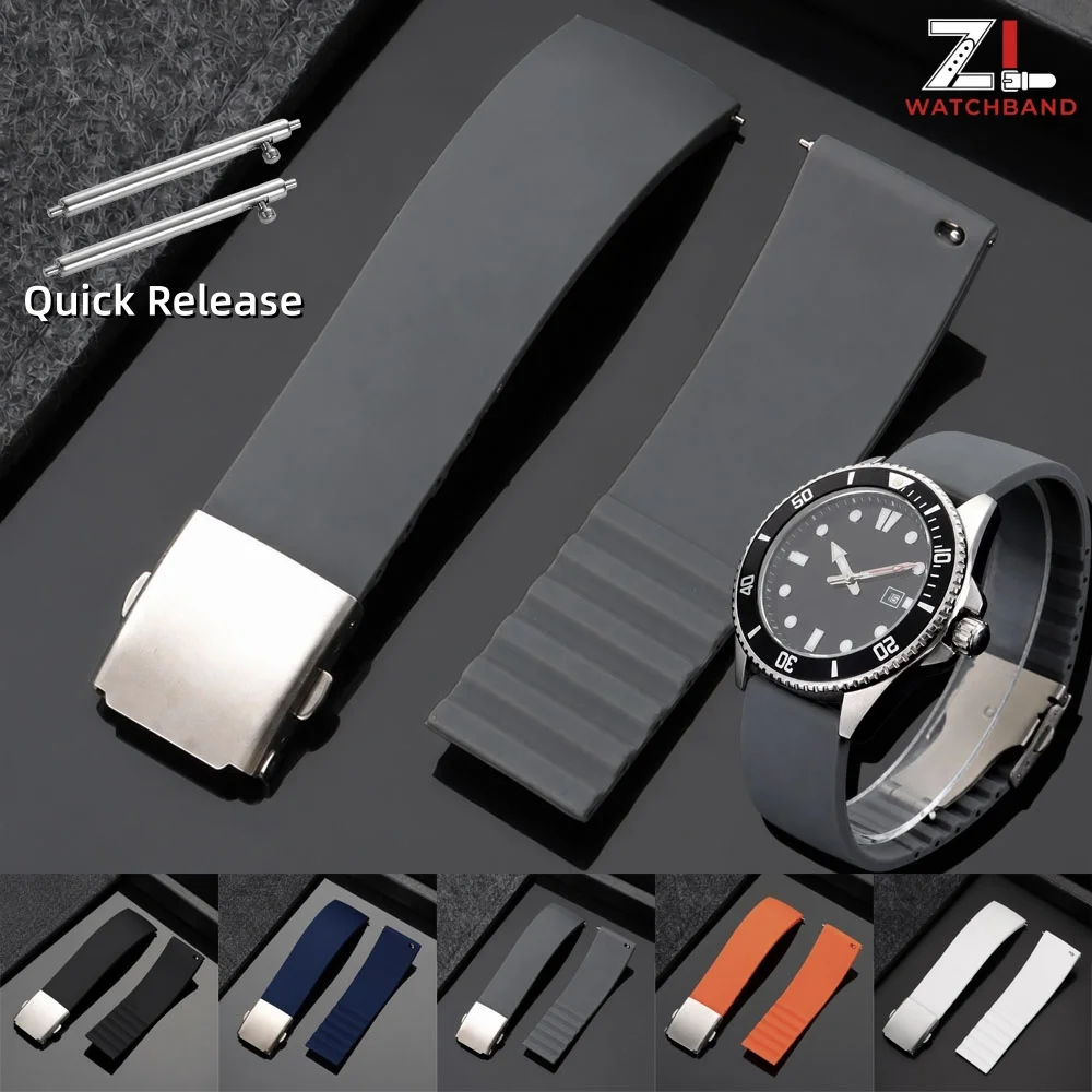 18mm 20mm 22mm 24mm Silicone Watch Strap for Seiko for Omega for Rolex Replace Rubber Bracelet Quick Release Folding Buckle Band