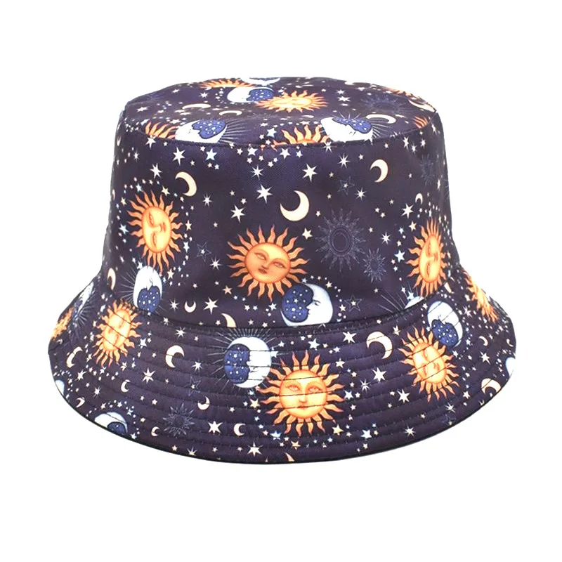 Cartoon Youthful Cool Novelty sun moon smiling face fish fisherman hat Outdoor Leisure Sunscreen Sun Hat Men Women bucket hats