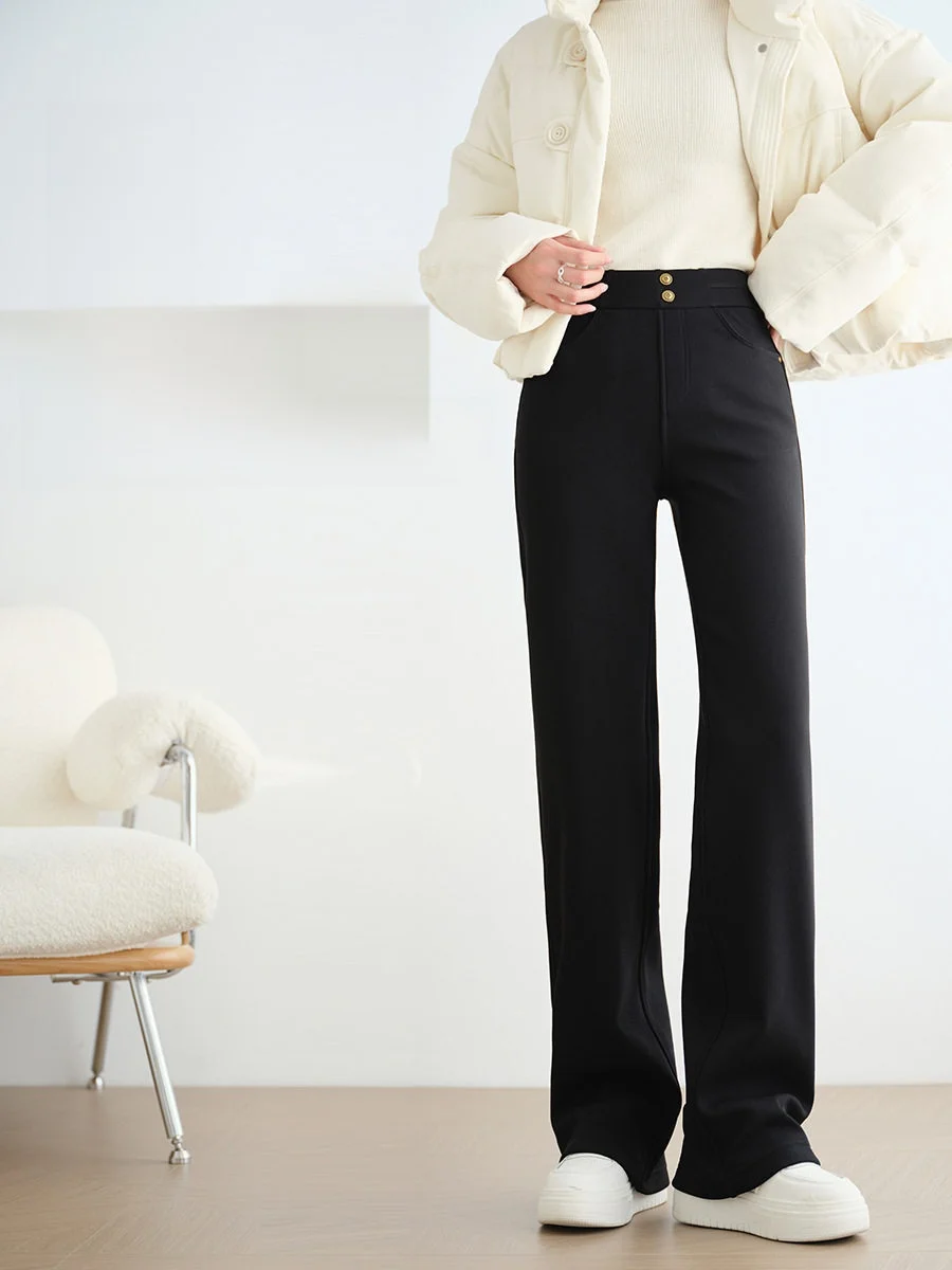 

plus Size Straight Leg Bla Pants Women's Winter New Sle Slimming High Waist Butt Lifting Fce Lined Warm Trousers