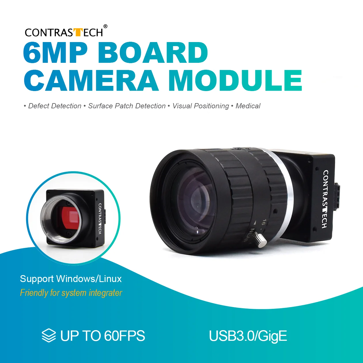 

Imaging Processing 6MP 18fps IMX178 1/1.8" Industrial Rolling Shutter Board Level Camera for Dimension Measurement