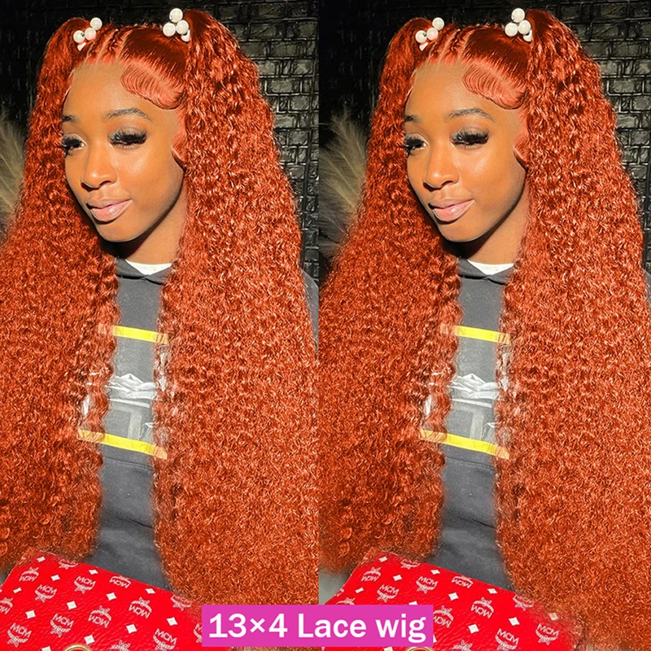 MEODI-Perruque Lace Front Wig naturelle bouclée-MEODI HAIR, cheveux humains, Deep Wave, 13x6, 13x4, couleur HD, vidéo orange