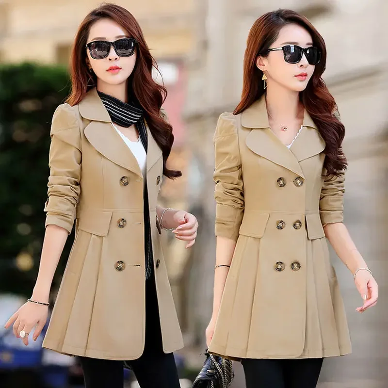 Women Black Trench Windbreaker Spring Autum New Fashion Size Coat Khaki Midi Length Windbreaker Female Outerwear M -4XL