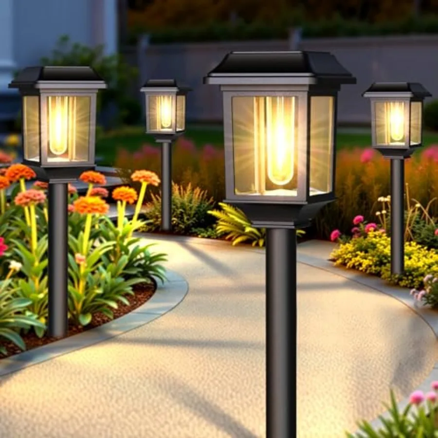 Solar Outdoor Lights Waterproof 8 Pack Metal Glass Solar Pathway Lights Outdoor Lighting Garden Decor for Landscape Path Yard P