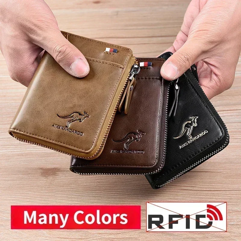 Men's RFID Protected PU Leather Wallet Card Holder Vintage Short Purse Small Wallet 7Z