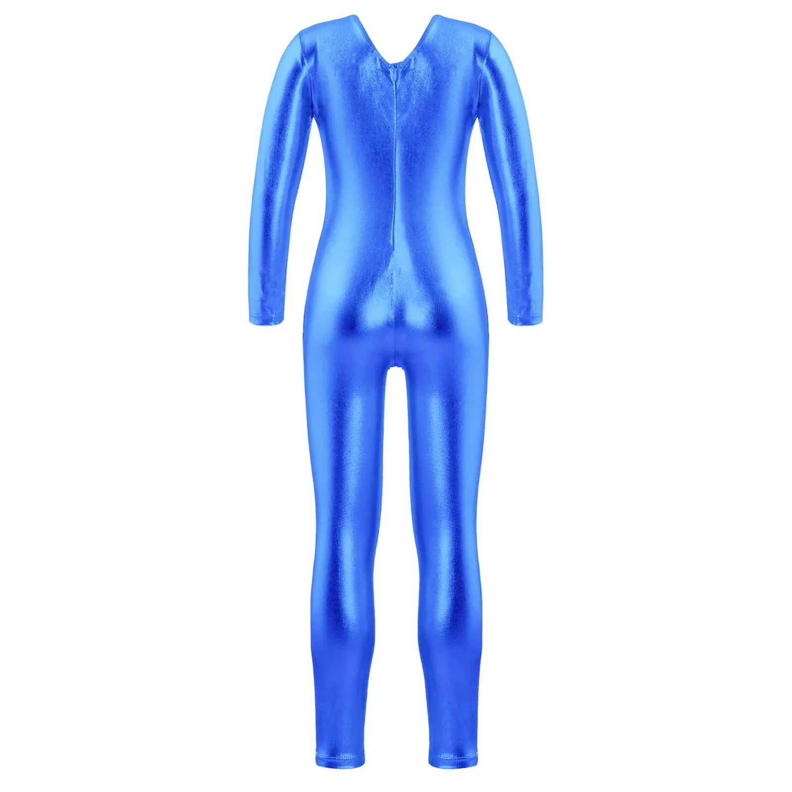 

Kids Girls One Piece Long Sleeves Full Body Gymnastics Ballet Dance Leotard Jumpsuit Shiny Metallic Bodusuit Dance Costumes