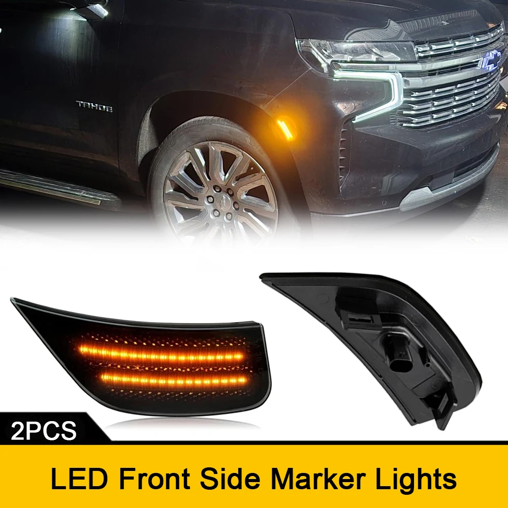 

For Cadillac Escalade ESV GMC Yukon XL Denali Chevrolet Tahoe Suburban Front Bumper LED Side Marker Turn Signal Lights Canbus