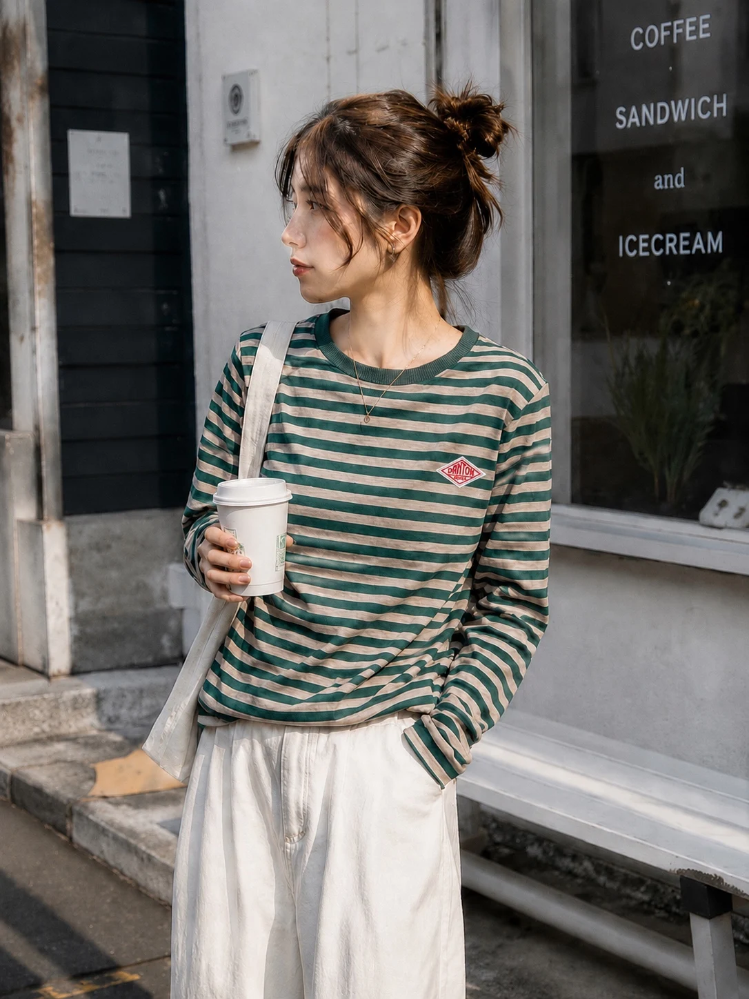DANTON Japanese-style color-block striped crew neck short-sleeve T-shirt, unisex, casual and versatile for everyday wear