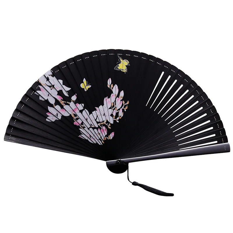 Head Blue Spray Painted Fold Fan All Bamboo Hand Women Small Folding Fan Handmade Color Matching Screen Printing Spray Painted