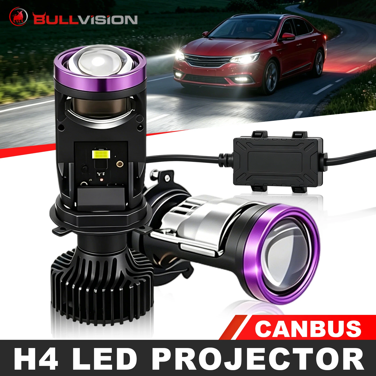 Universal Motorcycle Led Headlight Projector - Bullviison, lot de 2 ampoules de
